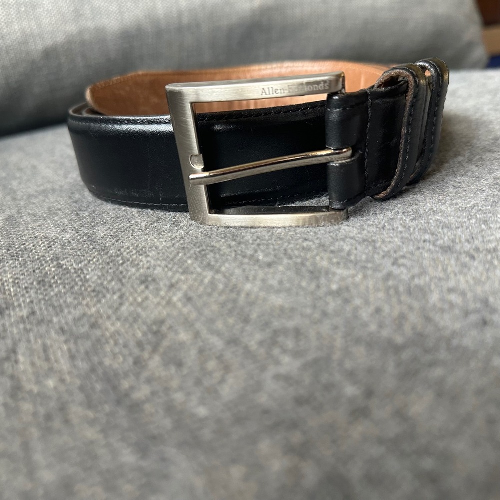 Allen Edmonds Mens Black Calfskin Leather Dress Belt Size 42 Silver Buckle 39501